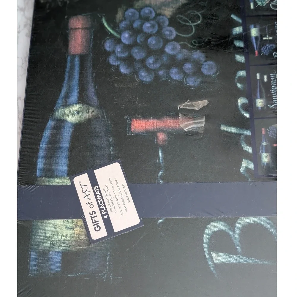 Gifts of Art 4 Placemats Set‎ Cork Backed Wine Bordeaux Sauvignon Blanc New